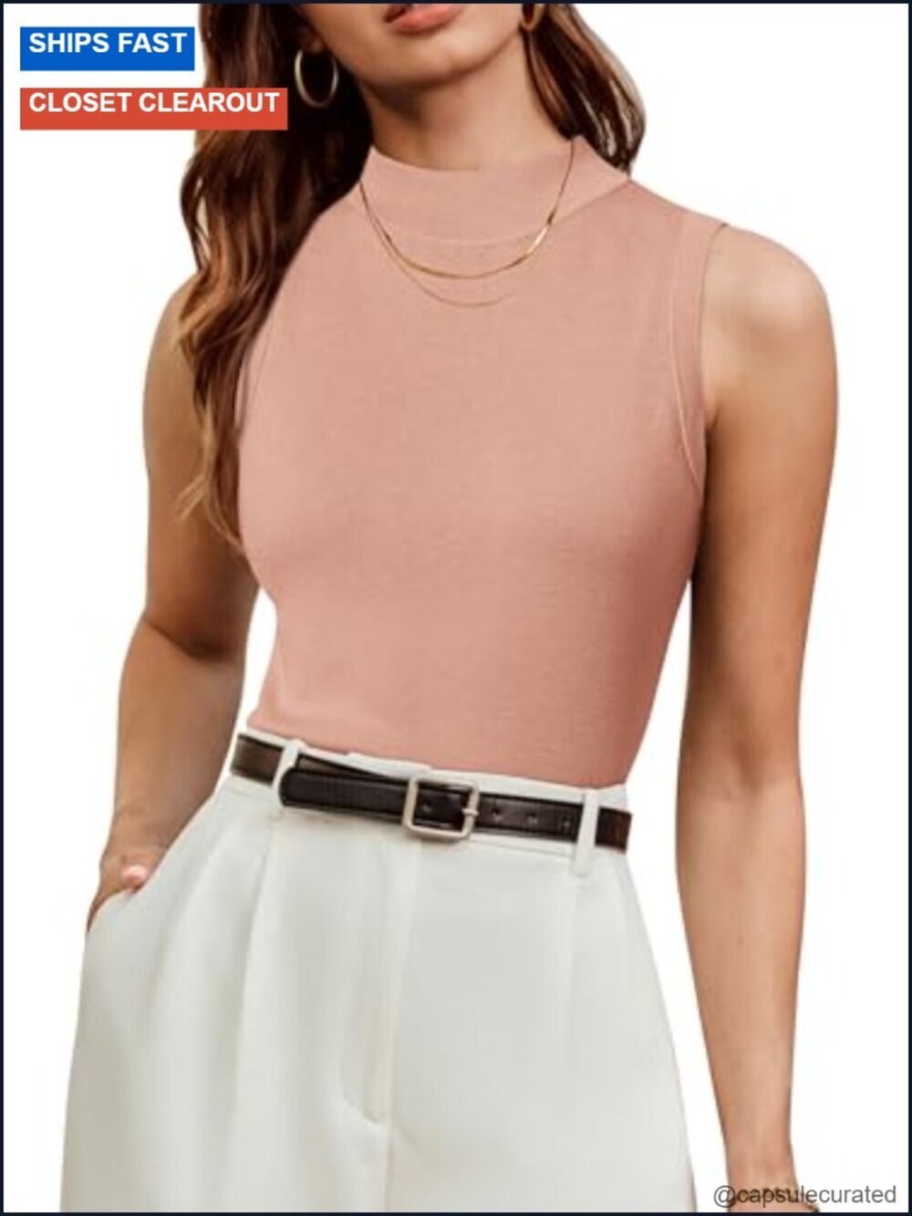 Wool Blend Slim Fit Turtleneck Tank Top Sleeveless Casual Layer